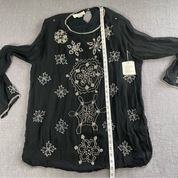 Sandy Starkman Vintage Beaded Semi Sheer Double Layer Blouse Women’s Size Large - Picture 7 of 9